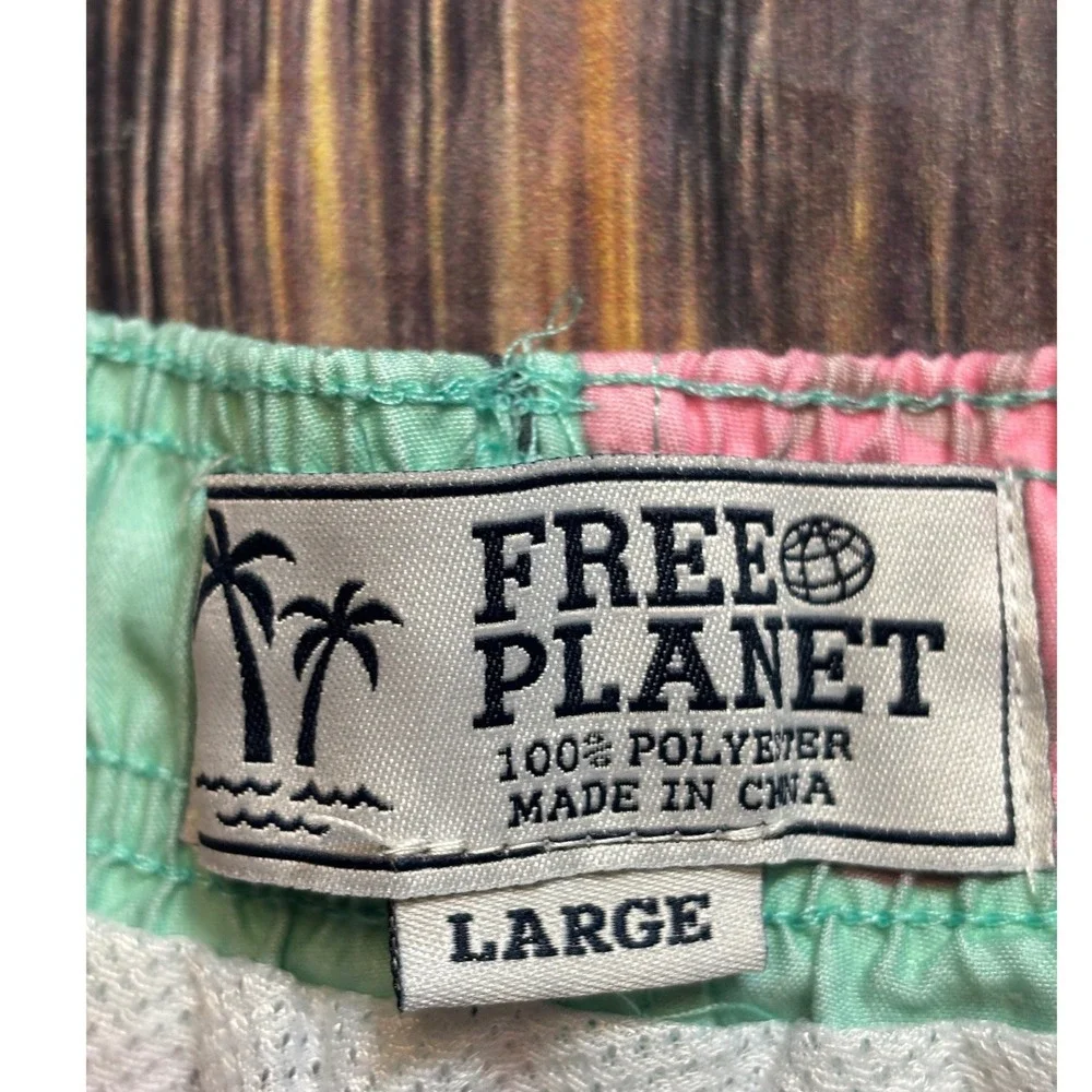 Free Planet Swim Trunks Mens L Mint Green Pink Pineapple Tropical Board Shorts